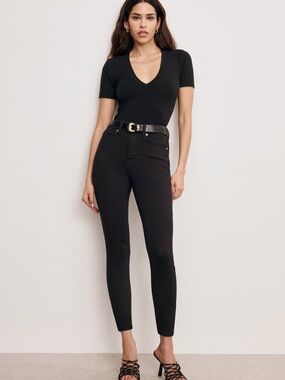 Good American Good Waist Crop Skinny Jeans Black Denim EUC Curvy Women’s Sz 6/28